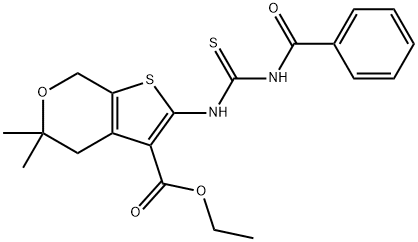 2-(3-苯甲酰基硫脲基)-5,5-二甲基-4,7-二氢-5H-噻吩并[2,3-C]吡喃-3-羧酸乙酯 结构式