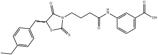 3-({4-[(5Z)-5-(4-ethylbenzylidene)-4-oxo-2-thioxo-1,3-thiazolidin-3-yl]butanoyl}amino)benzoic acid 结构式