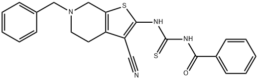 N-[(6-benzyl-3-cyano-4,5,6,7-tetrahydrothieno[2,3-c]pyridin-2-yl)carbamothioyl]benzamide 结构式