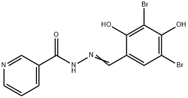 N'-[(E)-(3,5-dibromo-2,4-dihydroxyphenyl)methylidene]pyridine-3-carbohydrazide 结构式