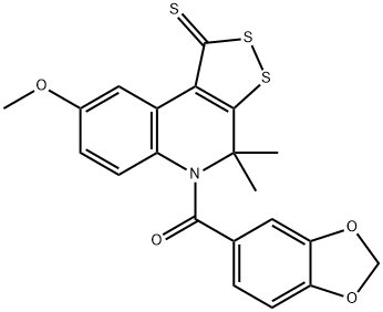 1,3-benzodioxol-5-yl(8-methoxy-4,4-dimethyl-1-thioxo-1,4-dihydro-5H-[1,2]dithiolo[3,4-c]quinolin-5-yl)methanone 结构式