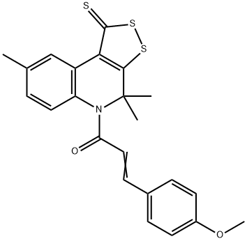 (2E)-3-(4-methoxyphenyl)-1-(4,4,8-trimethyl-1-thioxo-1,4-dihydro-5H-[1,2]dithiolo[3,4-c]quinolin-5-yl)prop-2-en-1-one 结构式