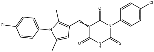 (5Z)-1-(4-chlorophenyl)-5-{[1-(4-chlorophenyl)-2,5-dimethyl-1H-pyrrol-3-yl]methylidene}-2-thioxodihydropyrimidine-4,6(1H,5H)-dione 结构式