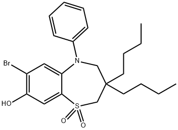 7-溴-3,3-二丁基-1-羟基-5-苯基-2,3,4,5-四氢-1,5-苯并噻嗪-1,1-二氧化物 结构式