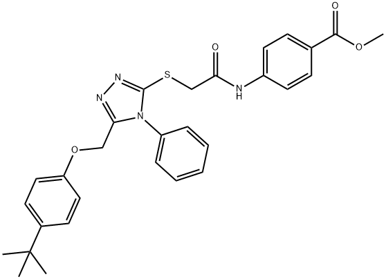 methyl 4-(2-((5-((4-(tert-butyl)phenoxy)methyl)-4-phenyl-4H-1,2,4-triazol-3-yl)thio)acetamido)benzoate 结构式