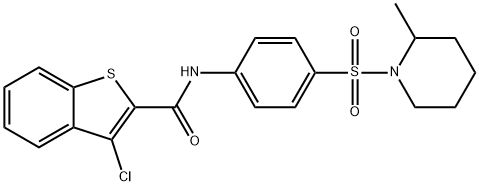 3-chloro-N-{4-[(2-methylpiperidin-1-yl)sulfonyl]phenyl}-1-benzothiophene-2-carboxamide 结构式