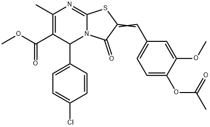 methyl (2E)-2-[4-(acetyloxy)-3-methoxybenzylidene]-5-(4-chlorophenyl)-7-methyl-3-oxo-2,3-dihydro-5H-[1,3]thiazolo[3,2-a]pyrimidine-6-carboxylate 结构式