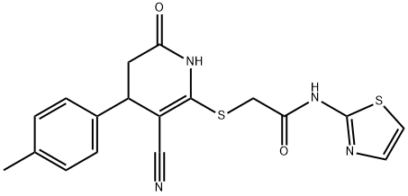 2-{[3-cyano-4-(4-methylphenyl)-6-oxo-1,4,5,6-tetrahydropyridin-2-yl]sulfanyl}-N-(1,3-thiazol-2-yl)acetamide 结构式