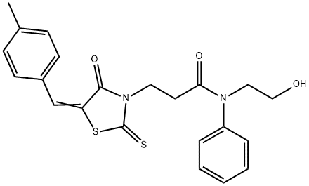 N-(2-hydroxyethyl)-3-[5-(4-methylbenzylidene)-4-oxo-2-thioxo-1,3-thiazolidin-3-yl]-N-phenylpropanamide 结构式