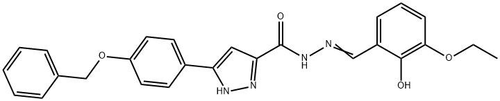 3-[4-(benzyloxy)phenyl]-N'-[(E)-(3-ethoxy-2-hydroxyphenyl)methylidene]-1H-pyrazole-5-carbohydrazide 结构式