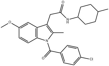 2-{1-[(4-chlorophenyl)carbonyl]-5-methoxy-2-methyl-1H-indol-3-yl}-N-(4-methylcyclohexyl)acetamide 结构式