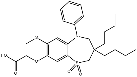 2-([[3,3-二丁基-7-(甲硫基)-1,1-二氧化物-5-苯基-2,3,4,5-四氢苯并[b] [1,4]噻唑啉-8-基]]氧基 )醋酸 结构式