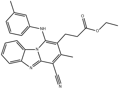 ethyl 3-{4-cyano-3-methyl-1-[(3-methylphenyl)amino]pyrido[1,2-a]benzimidazol-2-yl}propanoate 结构式