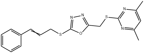 4,6-dimethyl-2-{[(5-{[(2E)-3-phenylprop-2-en-1-yl]sulfanyl}-1,3,4-oxadiazol-2-yl)methyl]sulfanyl}pyrimidine 结构式