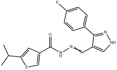 (E)-N'-((3-(4-fluorophenyl)-1H-pyrazol-4-yl)methylene)-5-isopropylthiophene-3-carbohydrazide 结构式