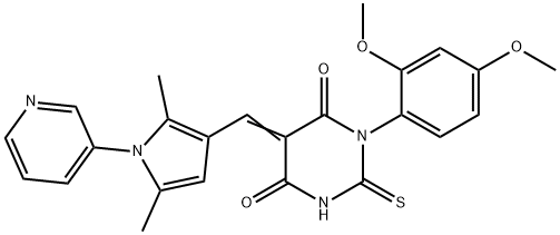 (5E)-1-(2,4-dimethoxyphenyl)-5-{[2,5-dimethyl-1-(pyridin-3-yl)-1H-pyrrol-3-yl]methylidene}-2-thioxodihydropyrimidine-4,6(1H,5H)-dione 结构式