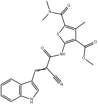 (E)-methyl 2-(2-cyano-3-(1H-indol-3-yl)acrylamido)-5-(dimethylcarbamoyl)-4-methylthiophene-3-carboxylate 结构式