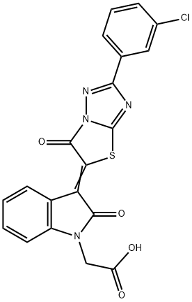 [3-(2-(3-chlorophenyl)-6-oxo[1,3]thiazolo[3,2-b][1,2,4]triazol-5(6H)-ylidene)-2-oxo-2,3-dihydro-1H-indol-1-yl]acetic acid 结构式