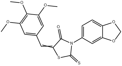 3-(1,3-benzodioxol-5-yl)-2-thioxo-5-(3,4,5-trimethoxybenzylidene)-1,3-thiazolidin-4-one 结构式