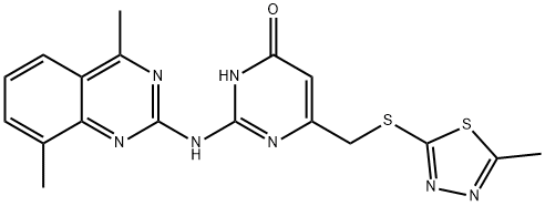 2-[(4,8-dimethylquinazolin-2-yl)amino]-6-{[(5-methyl-1,3,4-thiadiazol-2-yl)sulfanyl]methyl}pyrimidin-4(3H)-one 结构式