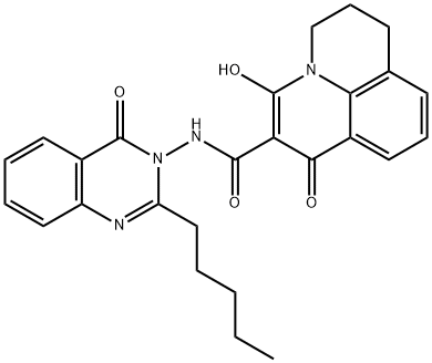 3-hydroxy-1-oxo-N-(4-oxo-2-pentylquinazolin-3(4H)-yl)-1,5,6,7-tetrahydropyrido[3,2,1-ij]quinoline-2-carboxamide 结构式