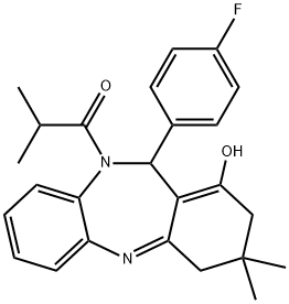 1-(11-(4-fluorophenyl)-1-hydroxy-3,3-dimethyl-3,4-dihydro-2H-dibenzo[b,e][1,4]diazepin-10(11H)-yl)-2-methylpropan-1-one 结构式