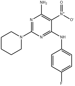 N-(4-fluorophenyl)-5-nitro-2-(piperidin-1-yl)pyrimidine-4,6-diamine 结构式