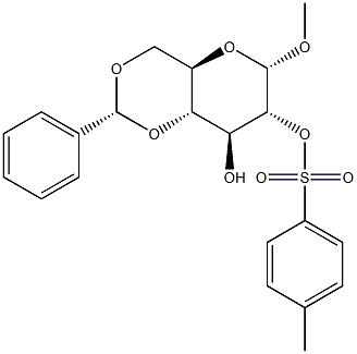 甲基 4,6-O-[(R)-苯基亚甲基]-ALPHA-D-吡喃葡萄糖苷 2-(4-甲基苯磺酸酯) 结构式