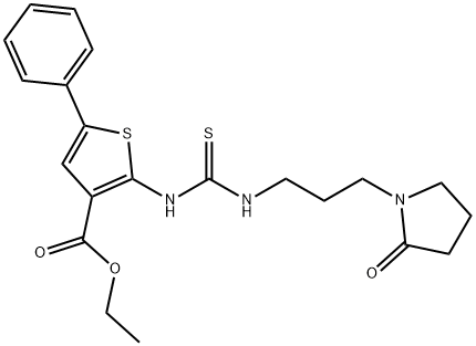 ethyl 2-(3-(3-(2-oxopyrrolidin-1-yl)propyl)thioureido)-5-phenylthiophene-3-carboxylate 结构式