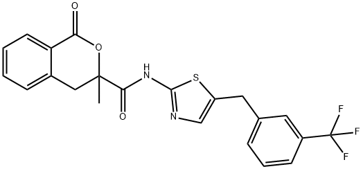 3-methyl-1-oxo-N-{5-[3-(trifluoromethyl)benzyl]-1,3-thiazol-2-yl}-3,4-dihydro-1H-isochromene-3-carboxamide 结构式