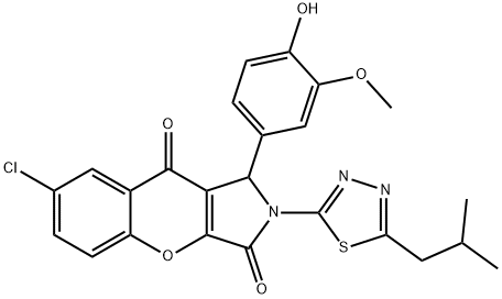 7-chloro-1-(4-hydroxy-3-methoxyphenyl)-2-(5-isobutyl-1,3,4-thiadiazol-2-yl)-1,2-dihydrochromeno[2,3-c]pyrrole-3,9-dione 结构式