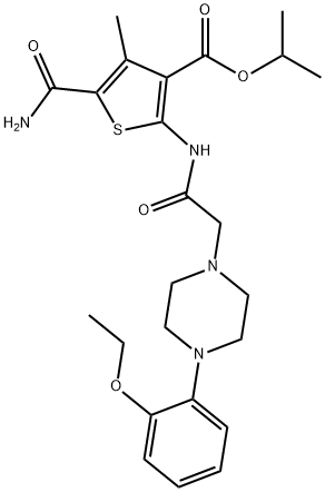 isopropyl 5-carbamoyl-2-(2-(4-(2-ethoxyphenyl)piperazin-1-yl)acetamido)-4-methylthiophene-3-carboxylate 结构式