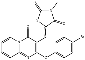 2-(4-bromophenoxy)-3-[(Z)-(3-methyl-4-oxo-2-thioxo-1,3-thiazolidin-5-ylidene)methyl]-4H-pyrido[1,2-a]pyrimidin-4-one 结构式