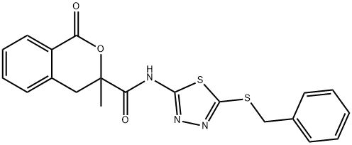 N-[5-(benzylsulfanyl)-1,3,4-thiadiazol-2-yl]-3-methyl-1-oxo-3,4-dihydro-1H-isochromene-3-carboxamide 结构式