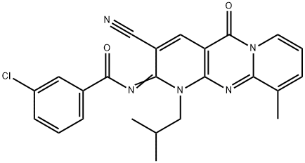 3-chloro-N-(3-cyano-1-isobutyl-10-methyl-5-oxo-1,5-dihydro-2H-dipyrido[1,2-a:2,3-d]pyrimidin-2-ylidene)benzamide 结构式