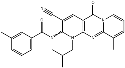 N-(3-cyano-1-isobutyl-10-methyl-5-oxo-1,5-dihydro-2H-dipyrido[1,2-a:2,3-d]pyrimidin-2-ylidene)-3-methylbenzamide 结构式
