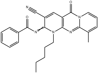 N-(3-cyano-10-methyl-5-oxo-1-pentyl-1,5-dihydro-2H-dipyrido[1,2-a:2,3-d]pyrimidin-2-ylidene)benzamide 结构式