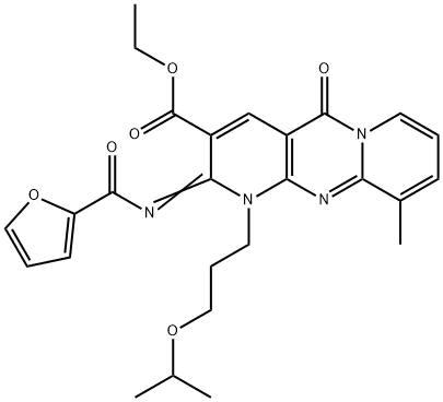 ethyl 2-(2-furoylimino)-1-(3-isopropoxypropyl)-10-methyl-5-oxo-1,5-dihydro-2H-dipyrido[1,2-a:2,3-d]pyrimidine-3-carboxylate 结构式