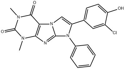 2-chloro-4-(1,3-dimethyl-2,4-dioxo-8-phenyl-2,3,4,8-tetrahydro-1H-imidazo[2,1-f]purin-9-ium-7-yl)phenolate 结构式
