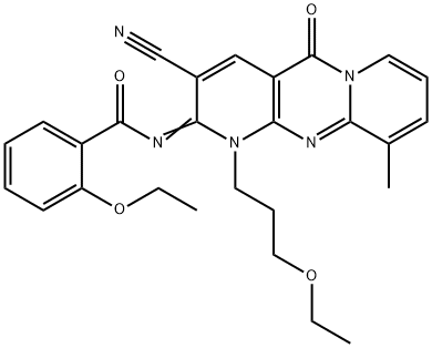 N-[3-cyano-1-(3-ethoxypropyl)-10-methyl-5-oxo-1,5-dihydro-2H-dipyrido[1,2-a:2,3-d]pyrimidin-2-ylidene]-2-ethoxybenzamide 结构式
