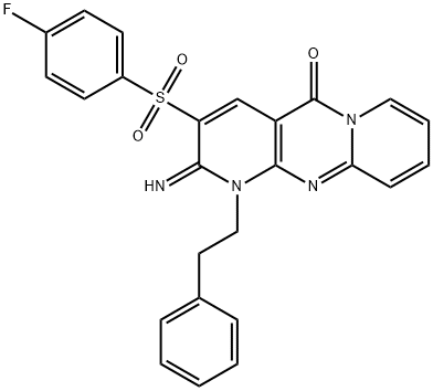 3-[(4-fluorophenyl)sulfonyl]-2-imino-1-(2-phenylethyl)-1,2-dihydro-5H-dipyrido[1,2-a:2,3-d]pyrimidin-5-one 结构式