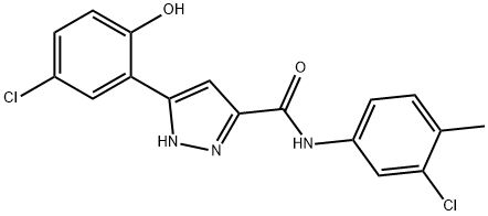 5-(5-chloro-2-hydroxyphenyl)-N-(3-chloro-4-methylphenyl)-1H-pyrazole-3-carboxamide 结构式