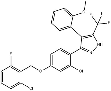 5-[(2-chloro-6-fluorobenzyl)oxy]-2-[4-(2-methoxyphenyl)-5-(trifluoromethyl)-1H-pyrazol-3-yl]phenol 结构式