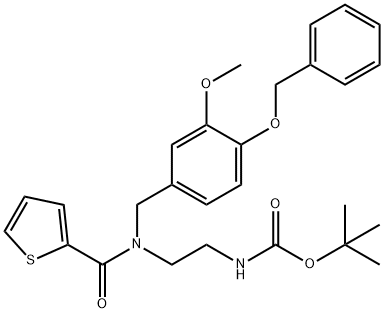 (2-(N-(4-(苄氧基)-3-甲氧基苄基)噻吩-2-甲酰胺基)乙基)氨基甲酸叔丁酯 结构式