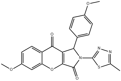 6-methoxy-1-(4-methoxyphenyl)-2-(5-methyl-1,3,4-thiadiazol-2-yl)-1,2-dihydrochromeno[2,3-c]pyrrole-3,9-dione 结构式