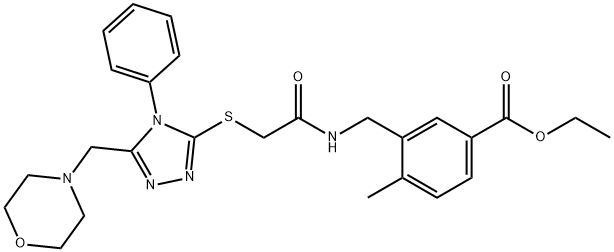 ethyl 4-methyl-3-((2-((5-(morpholinomethyl)-4-phenyl-4H-1,2,4-triazol-3-yl)thio)acetamido)methyl)benzoate 结构式