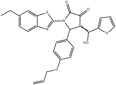 (E)-5-(4-(allyloxy)phenyl)-1-(6-ethylbenzo[d]thiazol-2-yl)-4-(hydroxy(thiophen-2-yl)methylene)pyrrolidine-2,3-dione 结构式