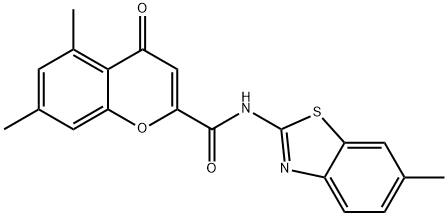 5,7-dimethyl-N-(6-methyl-1,3-benzothiazol-2-yl)-4-oxo-4H-chromene-2-carboxamide 结构式