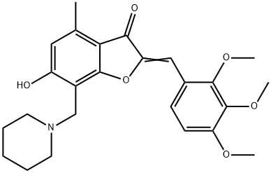 6-hydroxy-4-methyl-7-(1-piperidinylmethyl)-2-(2,3,4-trimethoxybenzylidene)-1-benzofuran-3(2H)-one 结构式