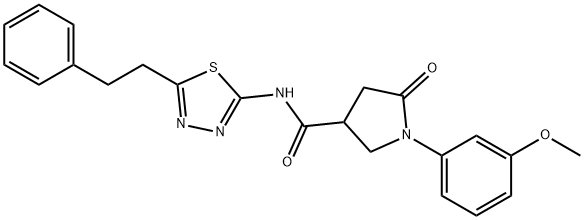 1-(3-methoxyphenyl)-5-oxo-N-[5-(2-phenylethyl)-1,3,4-thiadiazol-2-yl]pyrrolidine-3-carboxamide 结构式